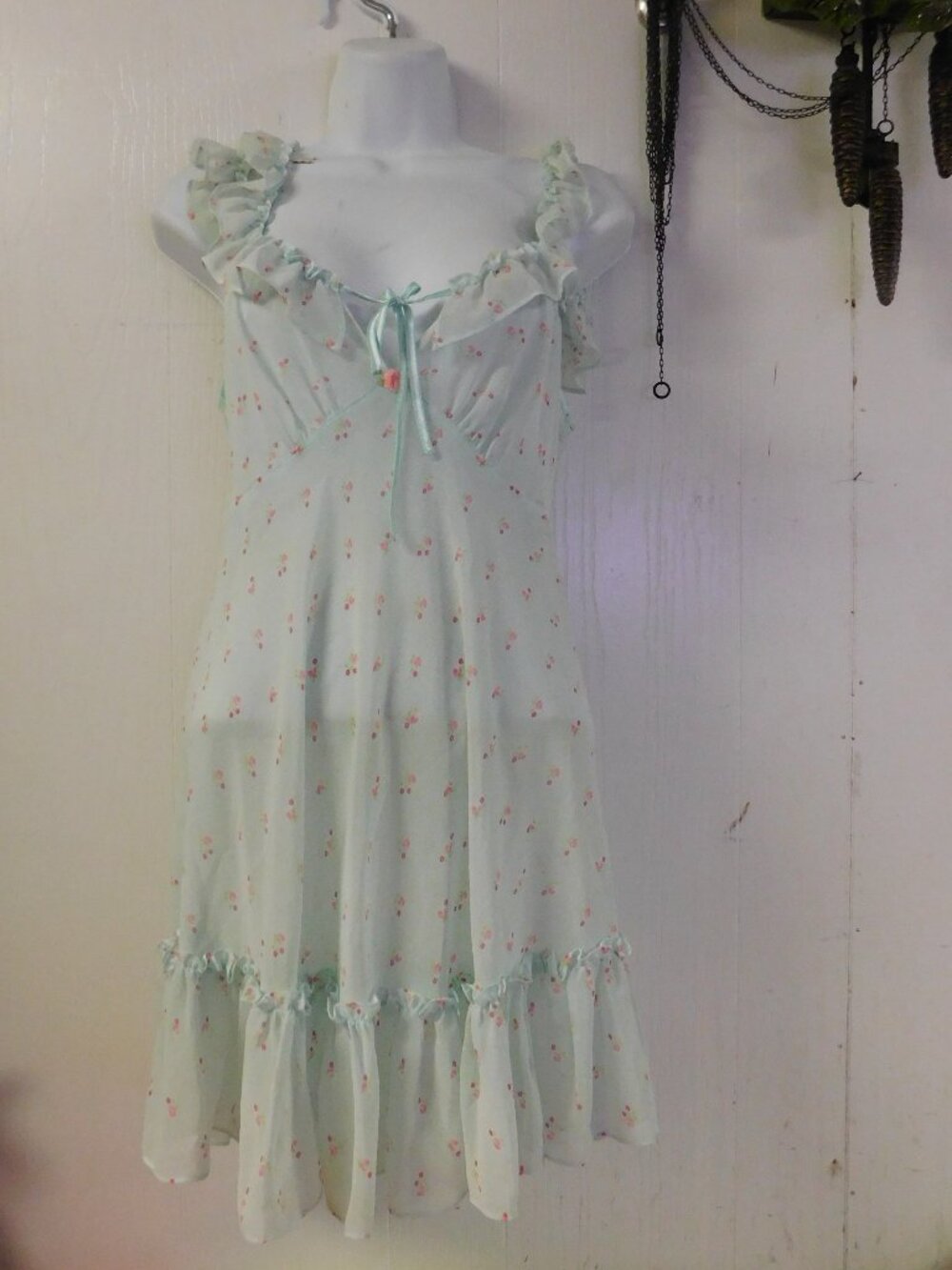 Betsey Johnson Intimates Sheer Baby Doll Gown Peek a Boo Bodice & Back Drop
